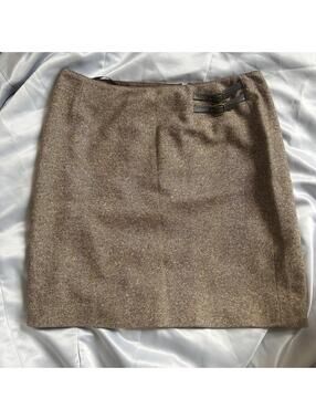 Vintage INC International Concepts Wool Silk Blend Tweed Skirt Brown Buckle S